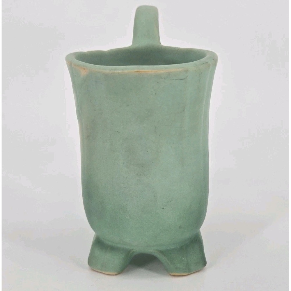 Vintage Weller Wild Rose Double Vase Matte Green Pink Floral Art Pottery 1930s - Picture 4 of 10